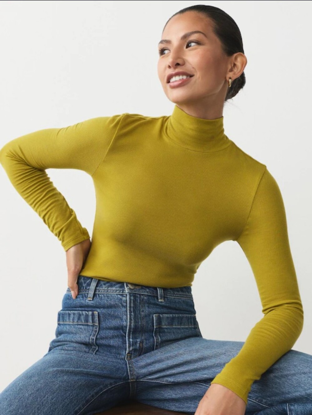 Joe Fresh Organic Cotton Chartreuse Turtleneck Long-Sleeve Size Medium